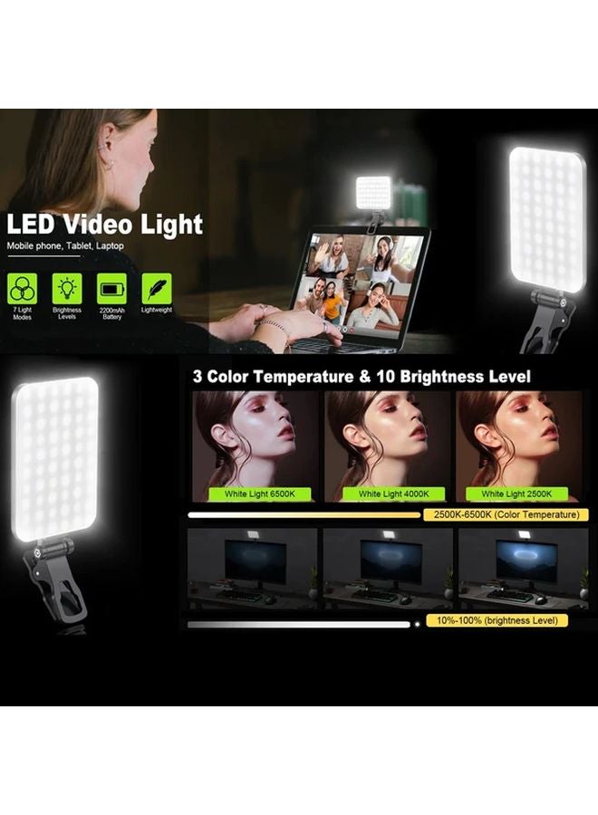ضوء LED احترافي أسود 60 حبة 2200 مللي أمبير 7 أوضاع 10 مستويات سطوع محمول لإضاءة السيلفي للهواتف الذكية البث المباشر والتسجيل متوافق مع كاميرات DSLR - Image 1